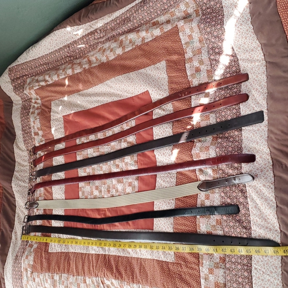 Men's belt lot varying in length from 44" to 48". Leather and cloth. 7 total.